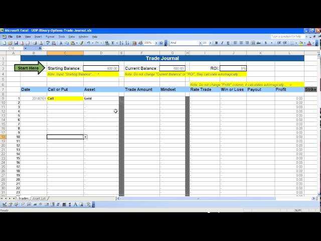 Binary options trading journal excel