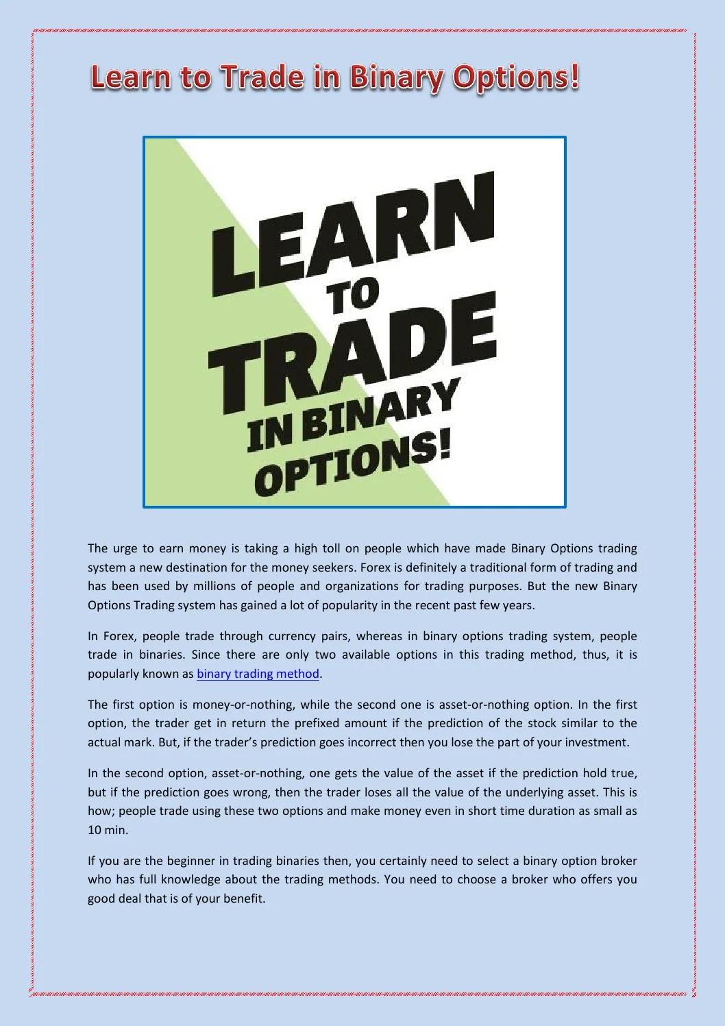 Learn how to trade binary options